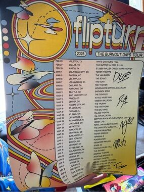 Flipturn 2025 The Burnout Days Tour Poster (signed), VIP pass and stickers